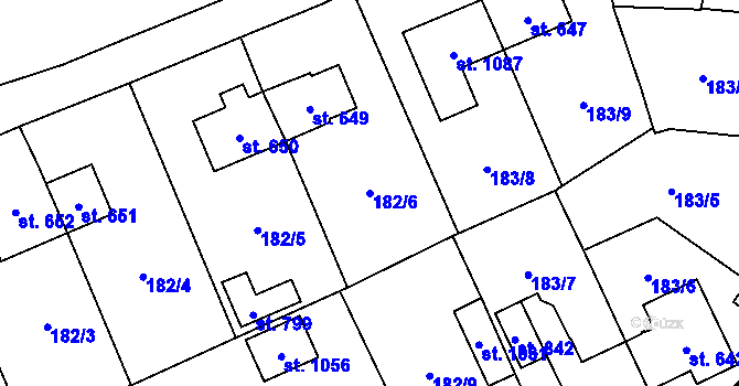 Parcela st. 182/6 v KÚ Košťany, Katastrální mapa