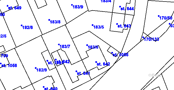 Parcela st. 183/6 v KÚ Košťany, Katastrální mapa