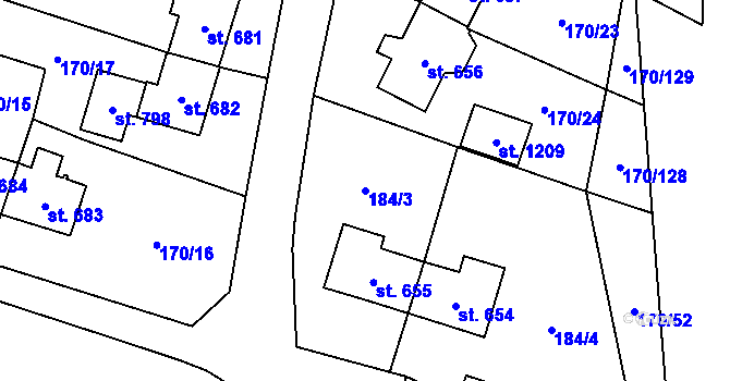 Parcela st. 184/3 v KÚ Košťany, Katastrální mapa