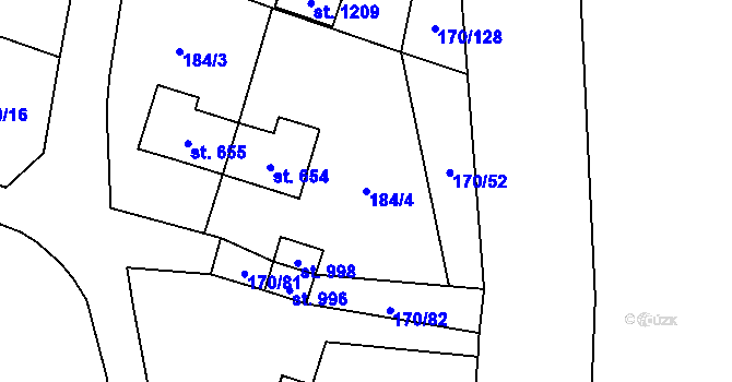 Parcela st. 184/4 v KÚ Košťany, Katastrální mapa