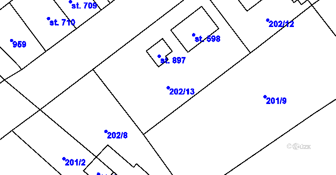 Parcela st. 202/13 v KÚ Košťany, Katastrální mapa