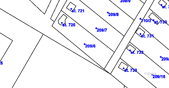 Parcela st. 209/6 v KÚ Košťany, Katastrální mapa