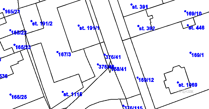 Parcela st. 376/41 v KÚ Košťany, Katastrální mapa