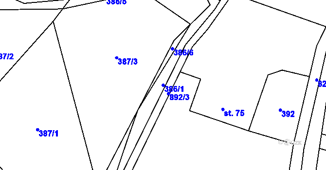 Parcela st. 386/1 v KÚ Košťany, Katastrální mapa