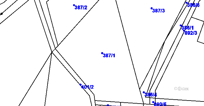 Parcela st. 387/1 v KÚ Košťany, Katastrální mapa
