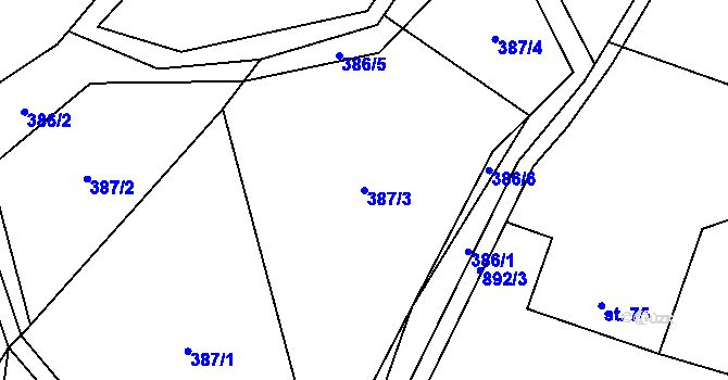 Parcela st. 387/3 v KÚ Košťany, Katastrální mapa