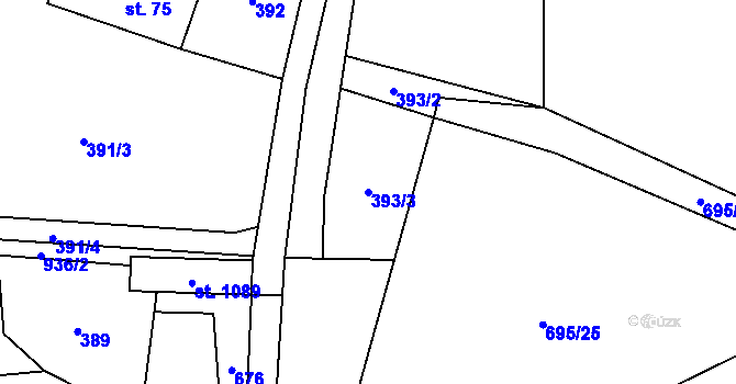 Parcela st. 393/3 v KÚ Košťany, Katastrální mapa
