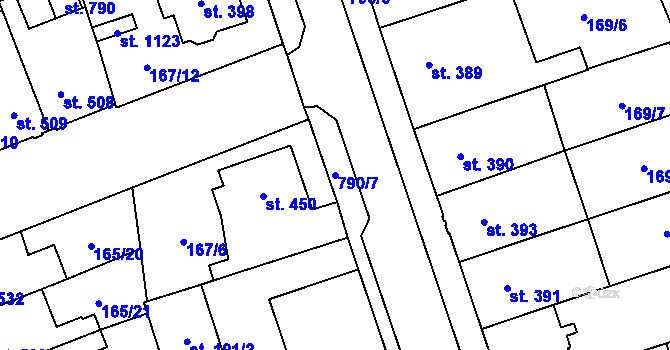 Parcela st. 790/7 v KÚ Košťany, Katastrální mapa