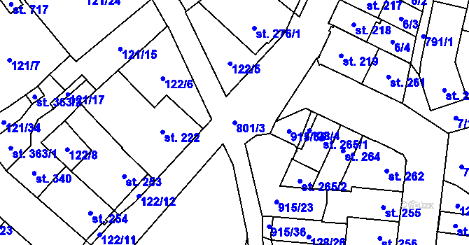 Parcela st. 801/3 v KÚ Košťany, Katastrální mapa