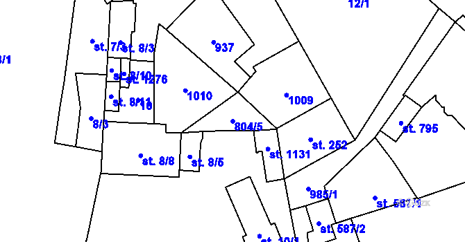 Parcela st. 804/5 v KÚ Košťany, Katastrální mapa