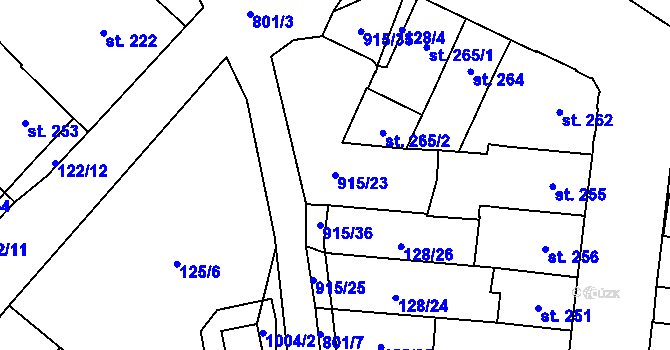 Parcela st. 915/23 v KÚ Košťany, Katastrální mapa