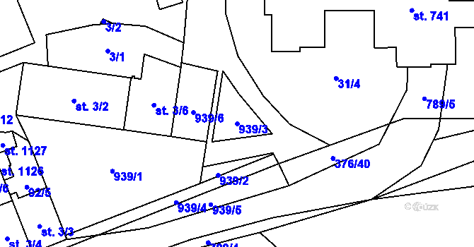 Parcela st. 939/3 v KÚ Košťany, Katastrální mapa