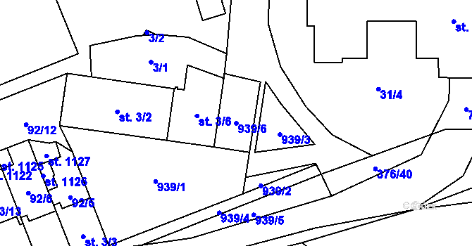 Parcela st. 939/6 v KÚ Košťany, Katastrální mapa