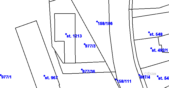 Parcela st. 977/3 v KÚ Košťany, Katastrální mapa