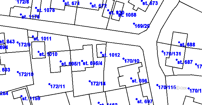 Parcela st. 1012 v KÚ Košťany, Katastrální mapa