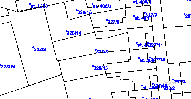 Parcela st. 328/8 v KÚ Košťany, Katastrální mapa