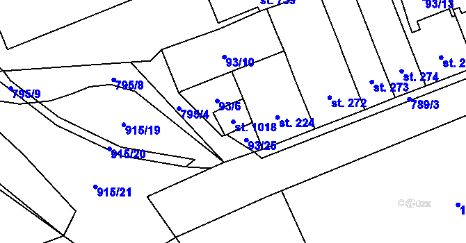 Parcela st. 1018 v KÚ Košťany, Katastrální mapa