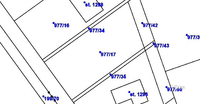 Parcela st. 977/17 v KÚ Košťany, Katastrální mapa