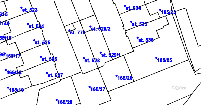 Parcela st. 529/1 v KÚ Košťany, Katastrální mapa