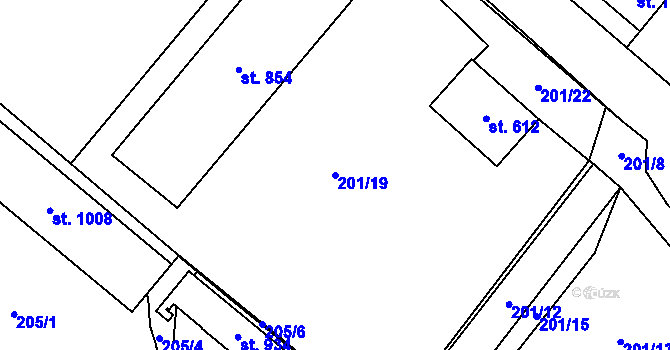 Parcela st. 201/19 v KÚ Košťany, Katastrální mapa