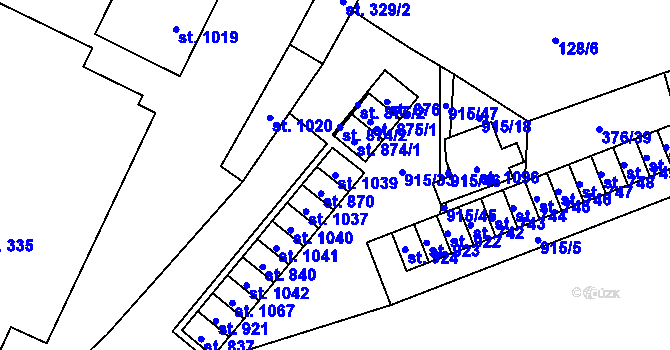 Parcela st. 1039 v KÚ Košťany, Katastrální mapa