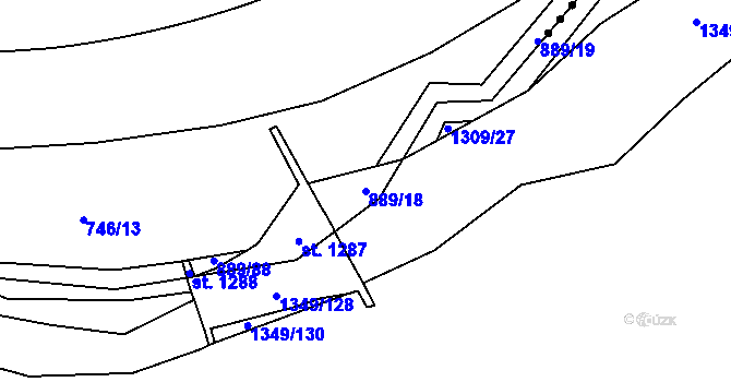 Parcela st. 889/18 v KÚ Košťany, Katastrální mapa
