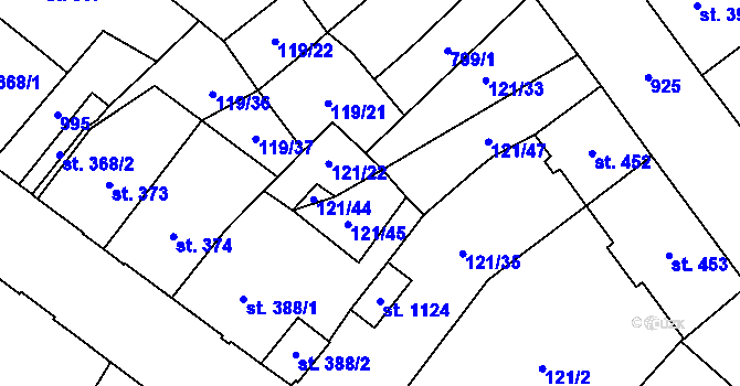 Parcela st. 121/46 v KÚ Košťany, Katastrální mapa