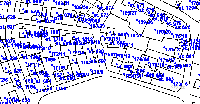 Parcela st. 170/115 v KÚ Košťany, Katastrální mapa