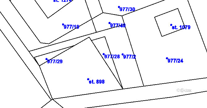 Parcela st. 977/28 v KÚ Košťany, Katastrální mapa