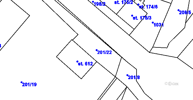 Parcela st. 201/22 v KÚ Košťany, Katastrální mapa