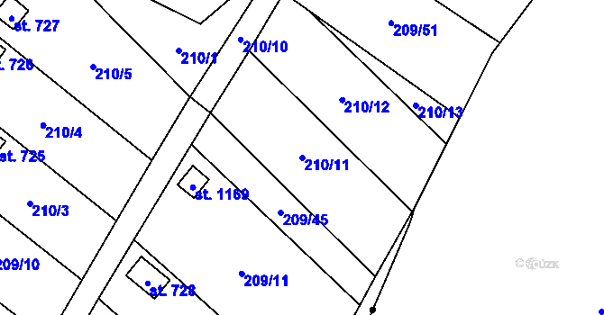 Parcela st. 210/11 v KÚ Košťany, Katastrální mapa