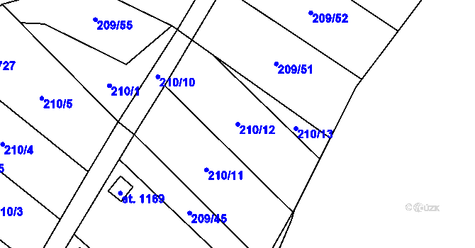 Parcela st. 210/12 v KÚ Košťany, Katastrální mapa