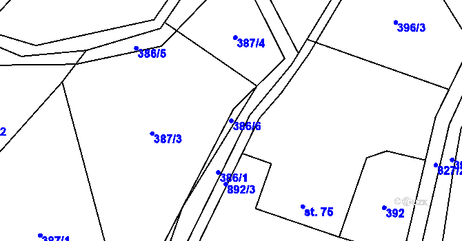Parcela st. 386/6 v KÚ Košťany, Katastrální mapa