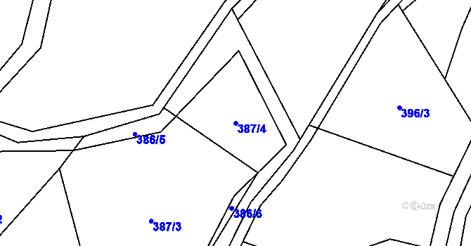 Parcela st. 387/4 v KÚ Košťany, Katastrální mapa