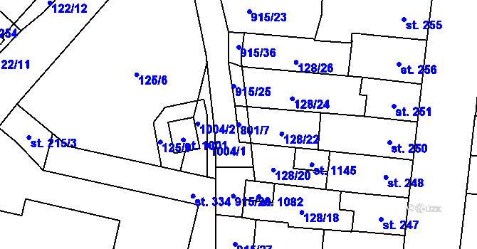 Parcela st. 801/7 v KÚ Košťany, Katastrální mapa