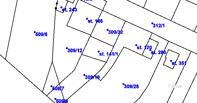 Parcela st. 141/1 v KÚ Střelná, Katastrální mapa