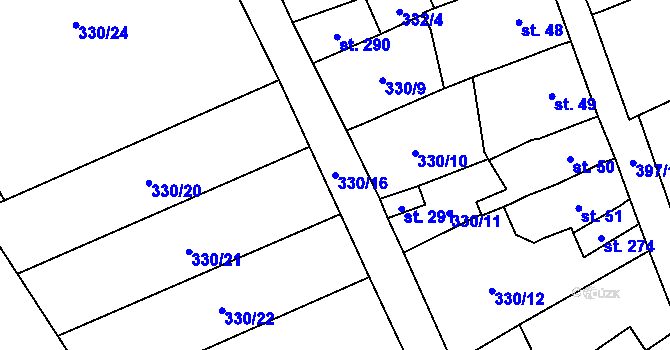 Parcela st. 330/16 v KÚ Střelná, Katastrální mapa