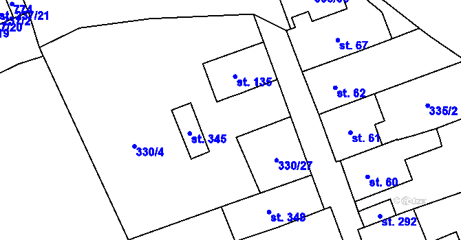 Parcela st. 332/12 v KÚ Střelná, Katastrální mapa