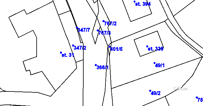 Parcela st. 401/1 v KÚ Střelná, Katastrální mapa