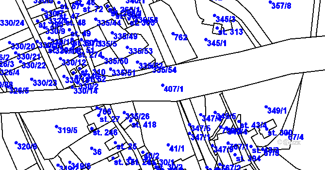 Parcela st. 407/1 v KÚ Střelná, Katastrální mapa