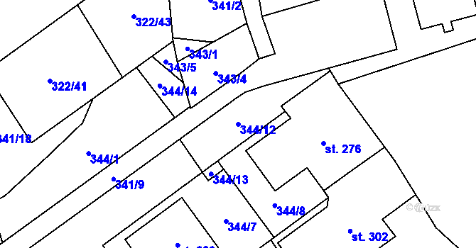 Parcela st. 344/12 v KÚ Střelná, Katastrální mapa