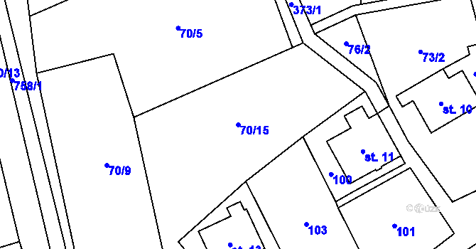 Parcela st. 70/15 v KÚ Střelná, Katastrální mapa