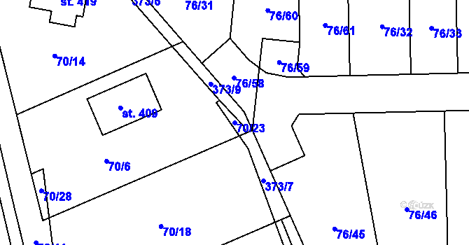 Parcela st. 70/23 v KÚ Střelná, Katastrální mapa