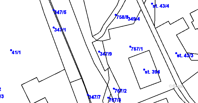 Parcela st. 347/9 v KÚ Střelná, Katastrální mapa