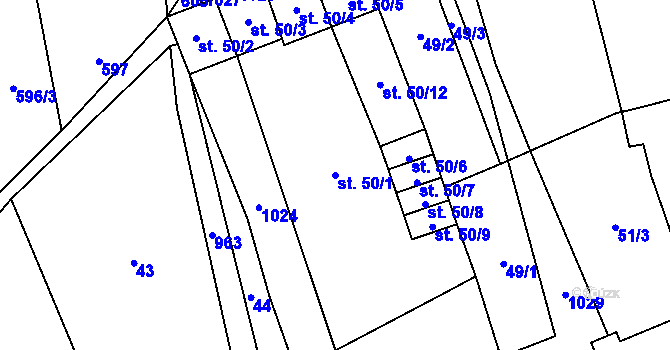 Parcela st. 50/1 v KÚ Koštice, Katastrální mapa