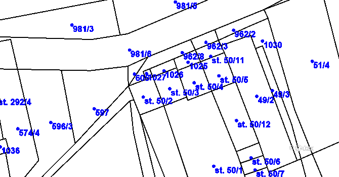 Parcela st. 50/3 v KÚ Koštice, Katastrální mapa