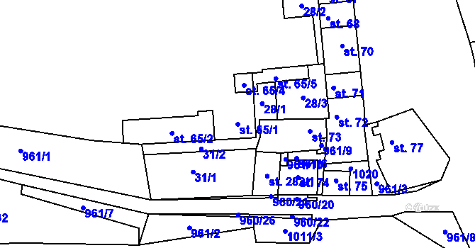 Parcela st. 65/1 v KÚ Koštice, Katastrální mapa