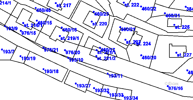 Parcela st. 221/1 v KÚ Koštice, Katastrální mapa