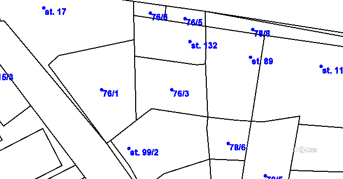 Parcela st. 76/3 v KÚ Koštice, Katastrální mapa
