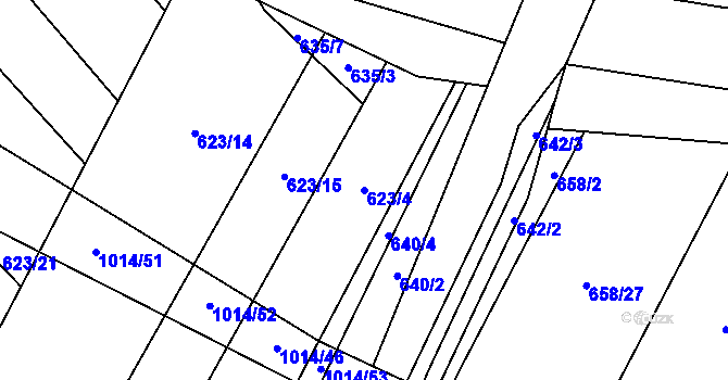 Parcela st. 623/4 v KÚ Koštice, Katastrální mapa